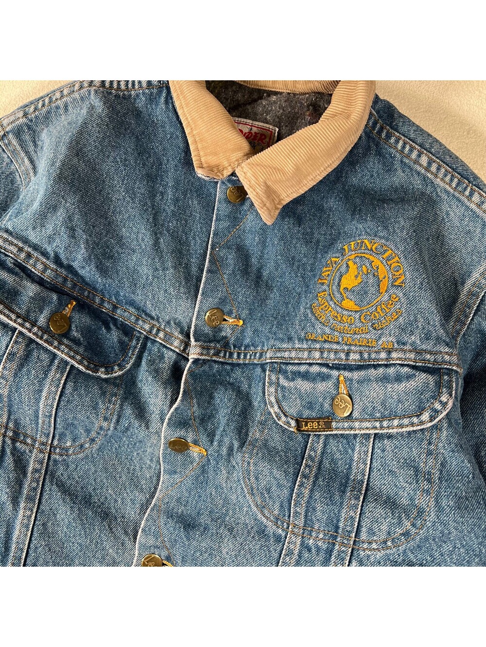 Vintage Lee Storm Rider Denim Jacket with Corduroy Collar Blanket Lined Sz M/S - Picture 7 of 7